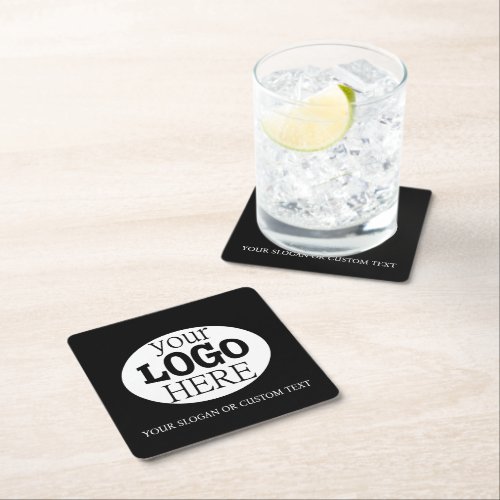 Your Custom Logo and Text on Black Square Paper Coaster