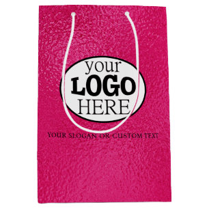 Your Custom Logo and Text on Hot Pink Medium Gift Bag