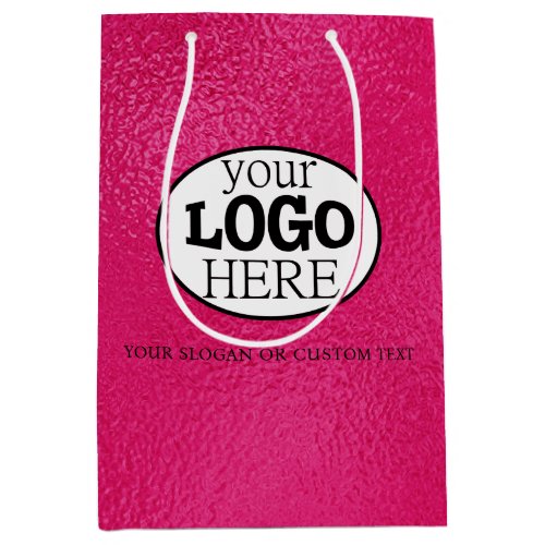 Your Custom Logo and Text on Hot Pink Medium Gift Bag