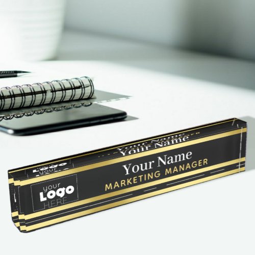 Your Custom Logo Black and Gold Desktop Name Plate