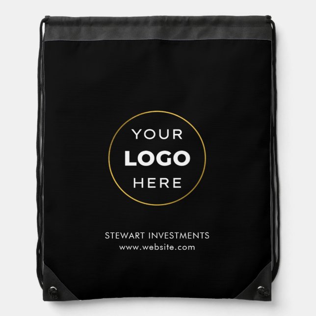 Your Custom Logo Business Black Drawstring Bag (Front)