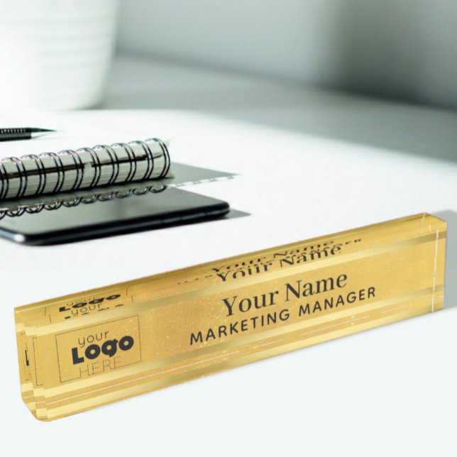 Your Custom Logo on Brass Gold Desktop Name Plate (Creator Uploaded)