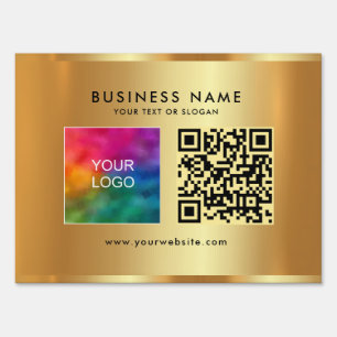 Your Custom Logo Text QR Code Faux Gold Yard Sign