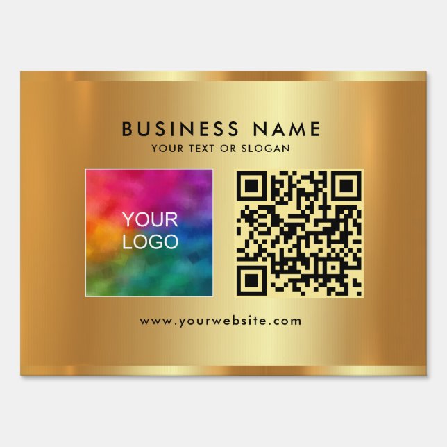 Your Custom Logo Text QR Code Faux Gold Yard Sign (Front)