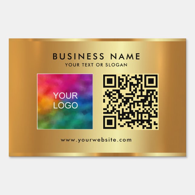 Your Custom Logo Text QR Code Faux Gold Yard Sign (Front)