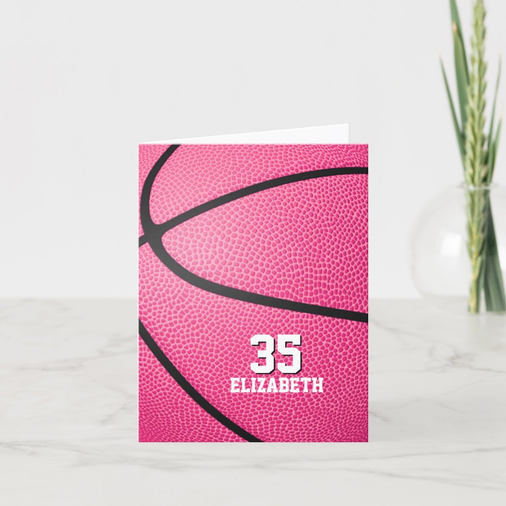 your custom message girls pink basketball greeting card