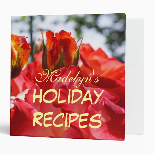 Your Custom Name Holiday Recipes binders Red Rose (Front/Inside)