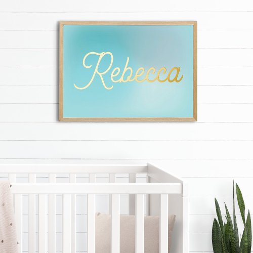 Your custom name  Modern Baby Blue Gradient Gold Foil Prints