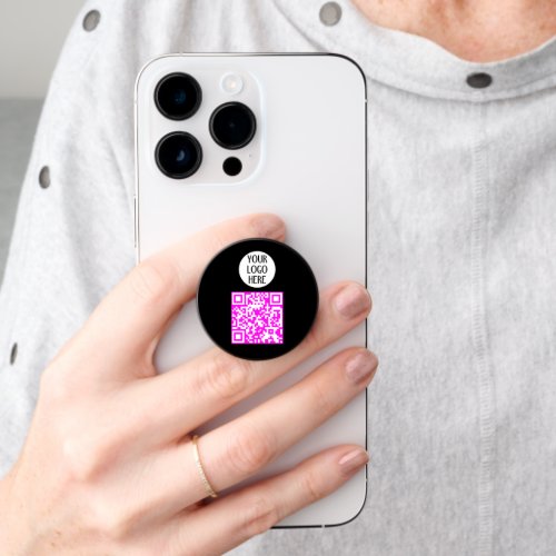 Your custom Neon pink  QR code company logo Black PopSocket