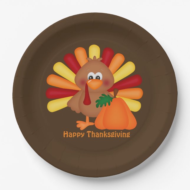 Your Custom Paper Plates 9" Thanksgiving Turkey (Front)