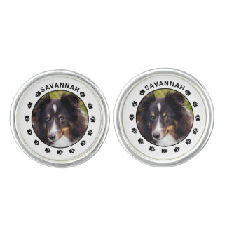 Your Custom Pet Photo With Name &amp; Paws Cufflinks