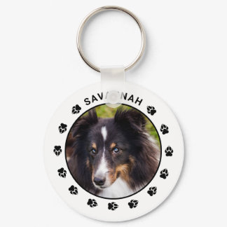 Your Custom Pet Photo With Name &amp; Paws Keychain