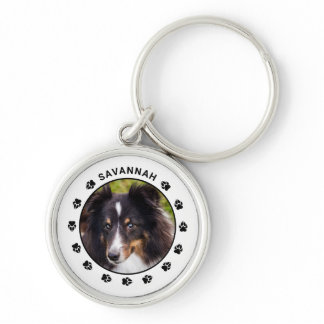 Your Custom Pet Photo With Name &amp; Paws Keychain