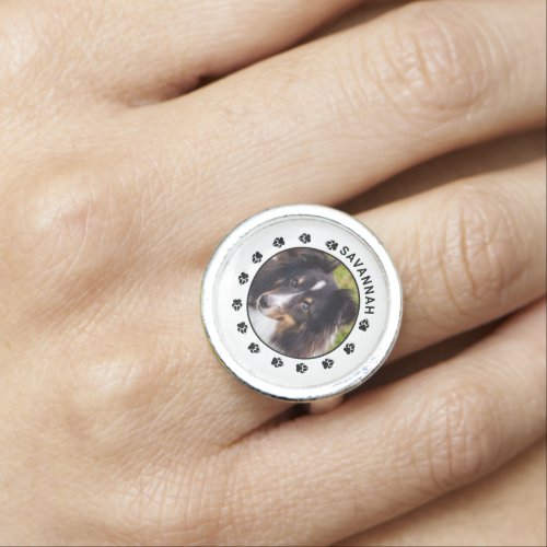 Your Custom Pet Photo With Paws  Text Ring