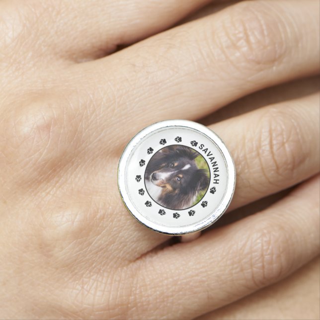Your Custom Pet Photo With Paws & Text Ring (In Situ)