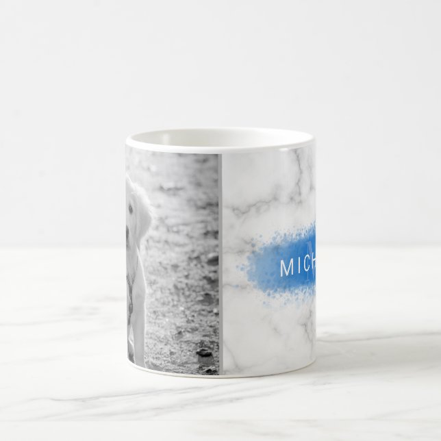 Your Custom Photo & Faux Marble Texture With Blue Coffee Mug (Center)