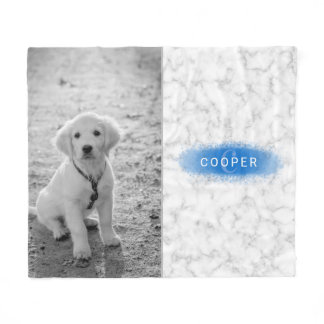 Your Custom Photo &amp; Faux Marble Texture With Blue Fleece Blanket