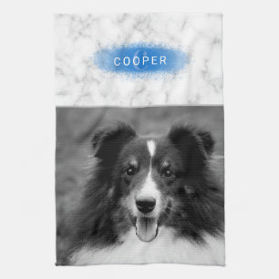 Your Custom Photo & Faux Marble Texture With Blue Kitchen Towel