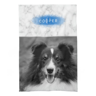 Your Custom Photo &amp; Faux Marble Texture With Blue Kitchen Towel