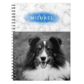 Your Custom Photo &amp; Faux Marble Texture With Blue Notebook