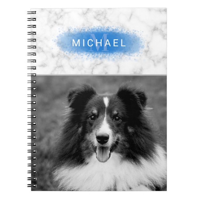 Your Custom Photo & Faux Marble Texture With Blue Notebook (Front)
