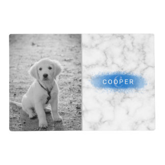 Your Custom Photo &amp; Faux Marble Texture With Blue Placemat