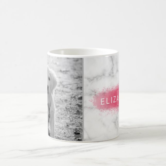 Your Custom Photo & Faux Marble Texture With Pink Coffee Mug (Center)