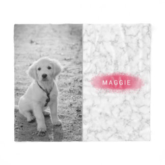 Your Custom Photo &amp; Faux Marble Texture With Pink Fleece Blanket