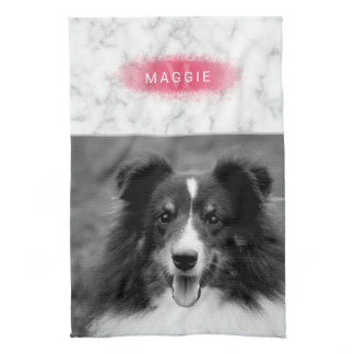 Your Custom Photo &amp; Faux Marble Texture With Pink Kitchen Towel