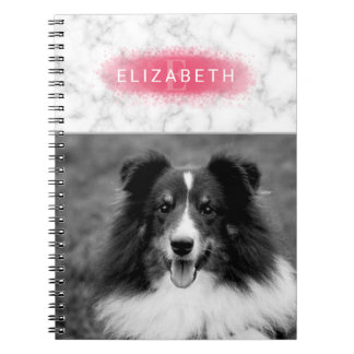 Your Custom Photo &amp; Faux Marble Texture With Pink Notebook