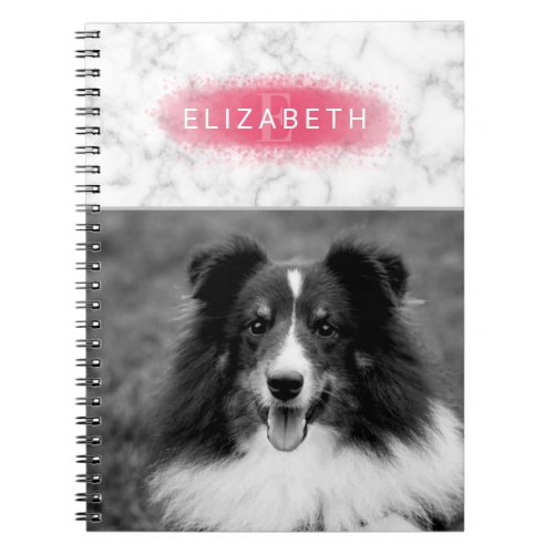 Your Custom Photo  Faux Marble Texture With Pink Notebook