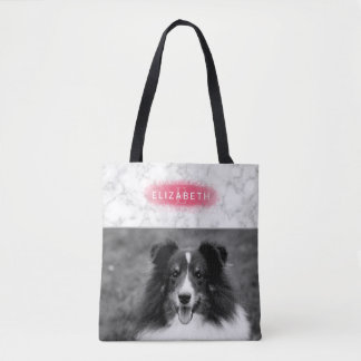 Your Custom Photo &amp; Faux Marble Texture With Pink Tote Bag