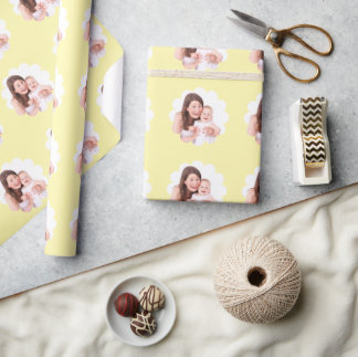 Your Custom Photo in Flower on Pale Yellow Wrapping Paper