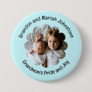 Your Custom Photo in Flower Two Lines Text Button