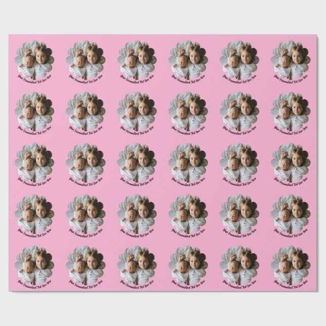 Your Custom Photo in Flower with Text Wrapping Paper (Flat)