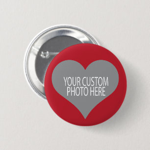 Your custom photo in red heart shape pinback button