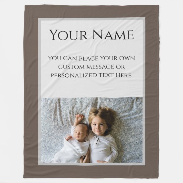 Your Custom Photo Message and Name on Brown Fleece Blanket (Front)