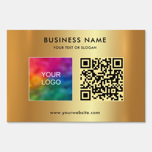 Your Custom QR Code Upload Logo Faux Gold Yard Sign (Front)