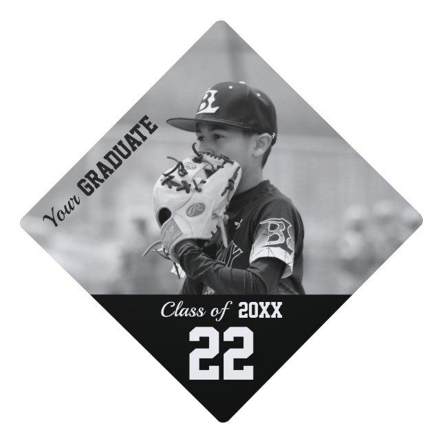 Your Custom Sports Photo & Jersey Number Graduation Cap Topper (Front)