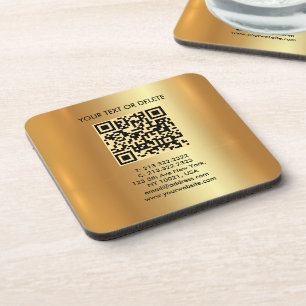Your Custom Template Elegant Modern QR Code Gold Beverage Coaster