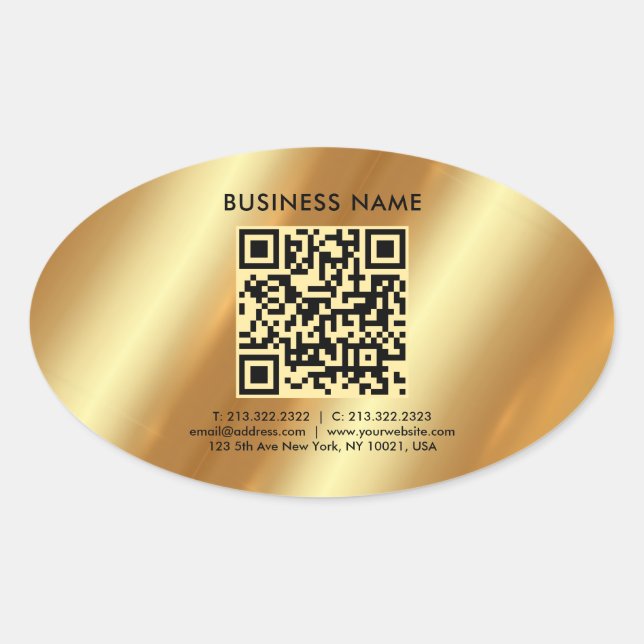 Your Custom Template Text Logo QR Code Gold Oval Sticker (Front)