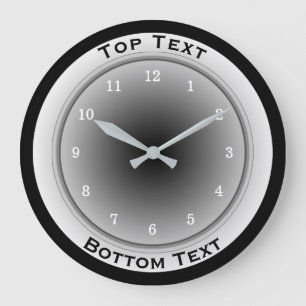 Your Custom Text Black White and Silver Gray Large Clock