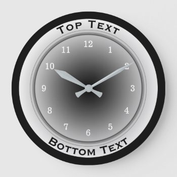 Your Custom Text Black White And Silver Gray Large Clock by RewStudio at Zazzle