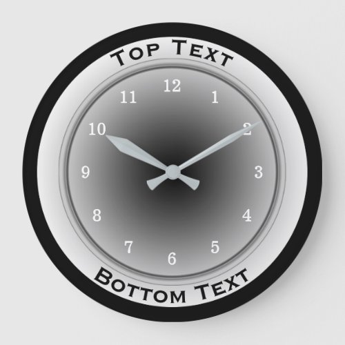 Your Custom Text Black White and Silver Gray Large Clock