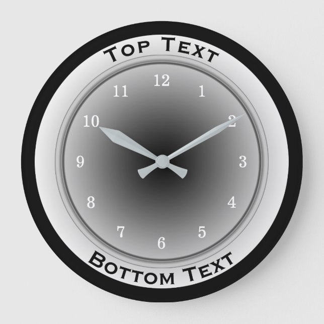 Your Custom Text Black White and Silver Gray Large Clock (Front)