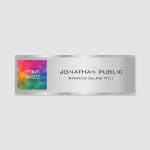 Your Custom Text Company Logo or Photo Silver Name Tag