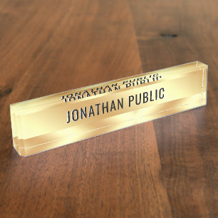 Your Custom Text Elegant Modern Gold Template Desk Name Plate