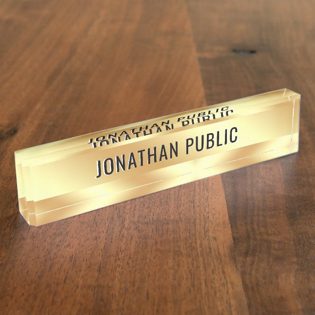 Your Custom Text Elegant Modern Gold Template Desk Name Plate (Side)