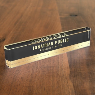 Your Custom Text Elegant Template Black And Gold Desk Name Plate