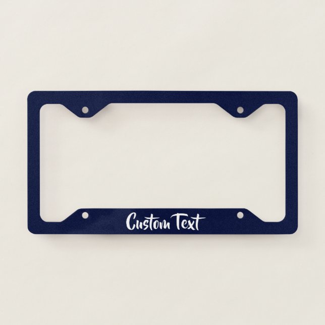 Your Custom Text in White Script on Midnight Blue License Plate Frame (Front)